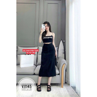 Bigsize chân váy jean dài đen vj1145