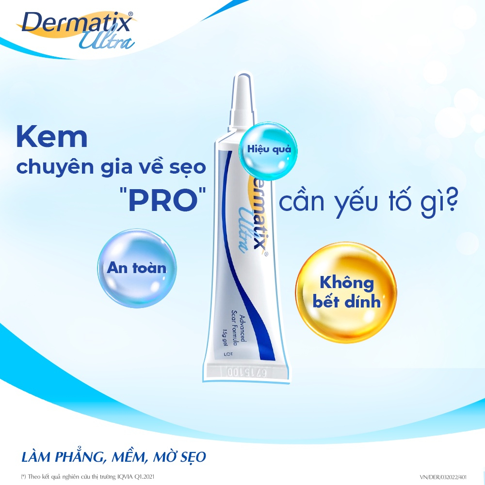 Gel làm mờ, làm phẳng mềm sẹo lồi, sẹo thâm Dermatix Ultra 2g