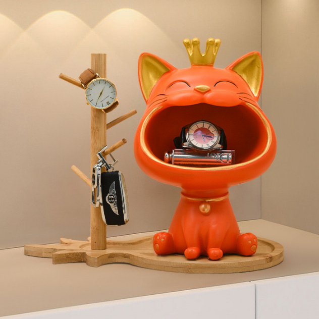 Tượng mèo há miệng trang trí phòng khách, đựng chìa khoá, bánh kẹo decor phòng siêu xinh