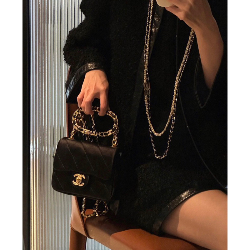 Túi Xaleo quai logo kim loại fullbox nam châm nguyên seal 2 lớp 1 mẫu : Đen khoá vàng size 18cm W165-18