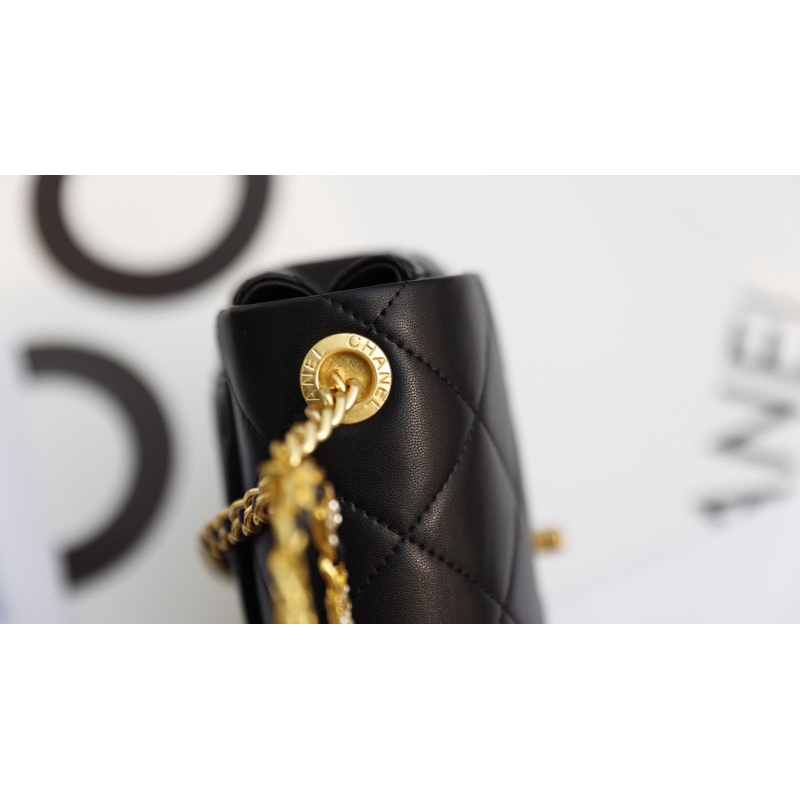 Túi Xaleo quai logo kim loại fullbox nam châm nguyên seal 2 lớp 1 mẫu : Đen khoá vàng size 18cm W165-18