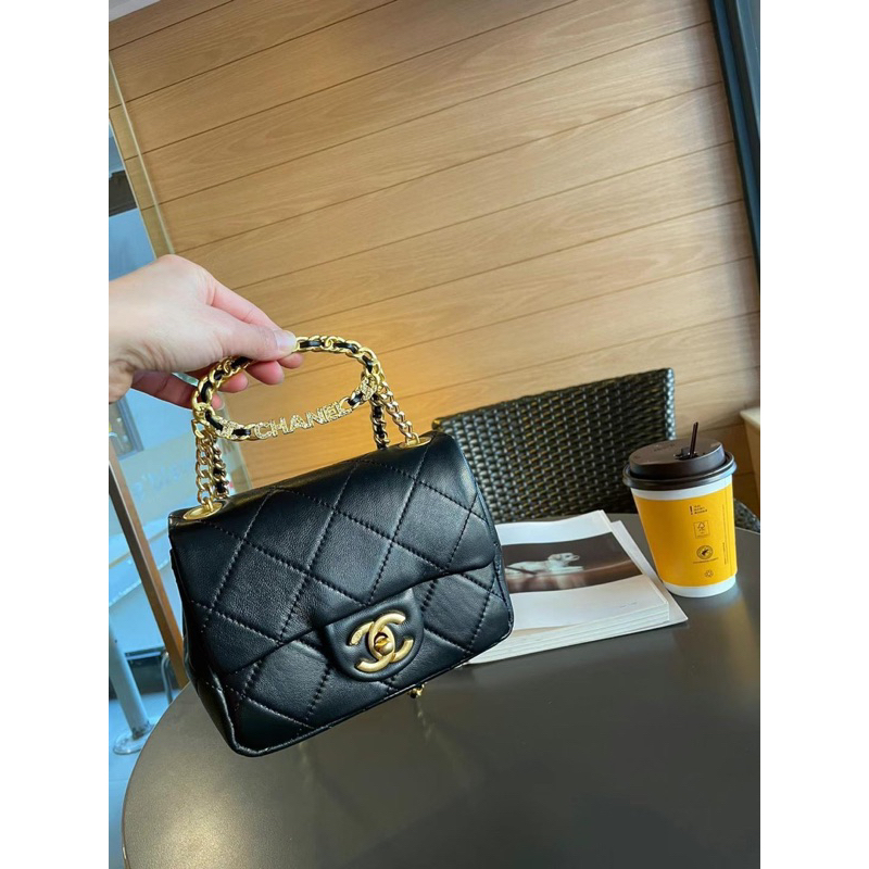 Túi Xaleo quai logo kim loại fullbox nam châm nguyên seal 2 lớp 1 mẫu : Đen khoá vàng size 18cm W165-18