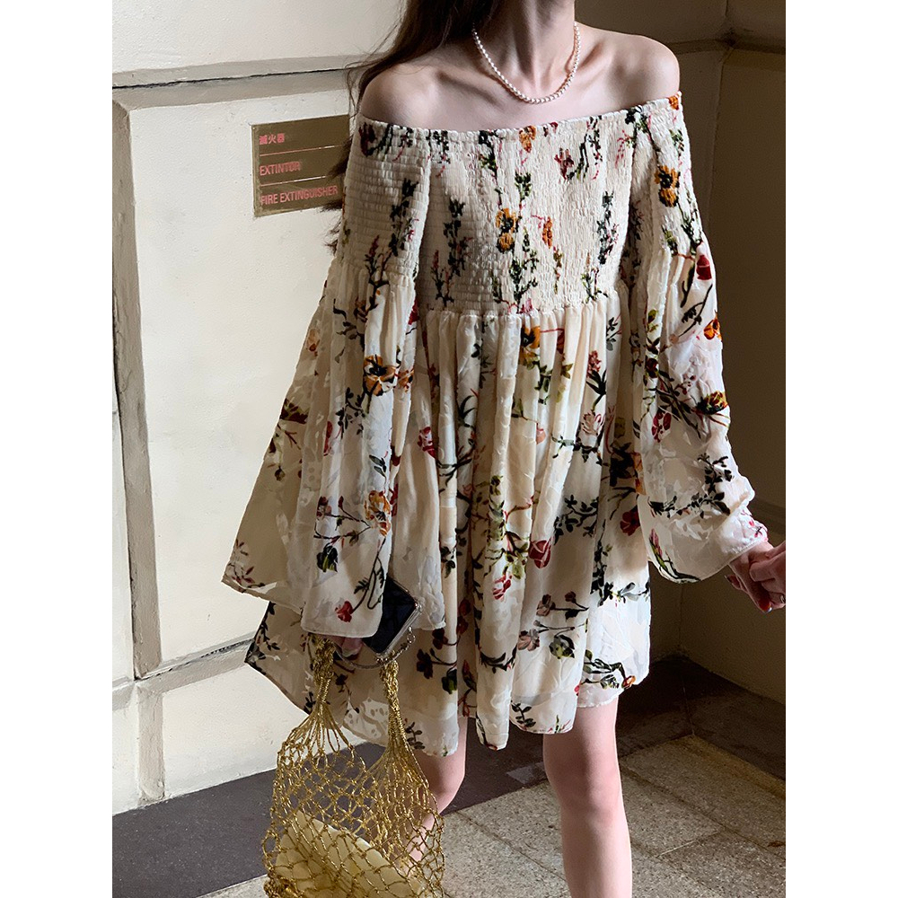 ĐẦM BẸT VAI BO CHUN NGỰC TAY PHỒNG ỐNG LOE (TH)