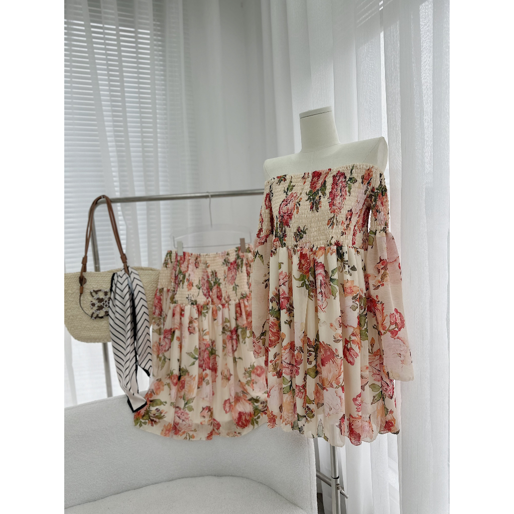 ĐẦM BẸT VAI BO CHUN NGỰC TAY PHỒNG ỐNG LOE (TH)