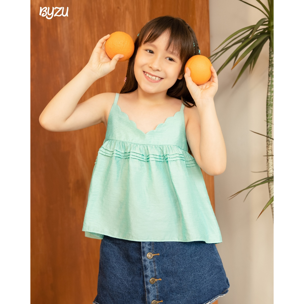 Áo 2 Dây Bé Gái BYZU Thiết Kế Xếp Li Ngực Chất Cotton Lụa Mát Mẻ AKH2206