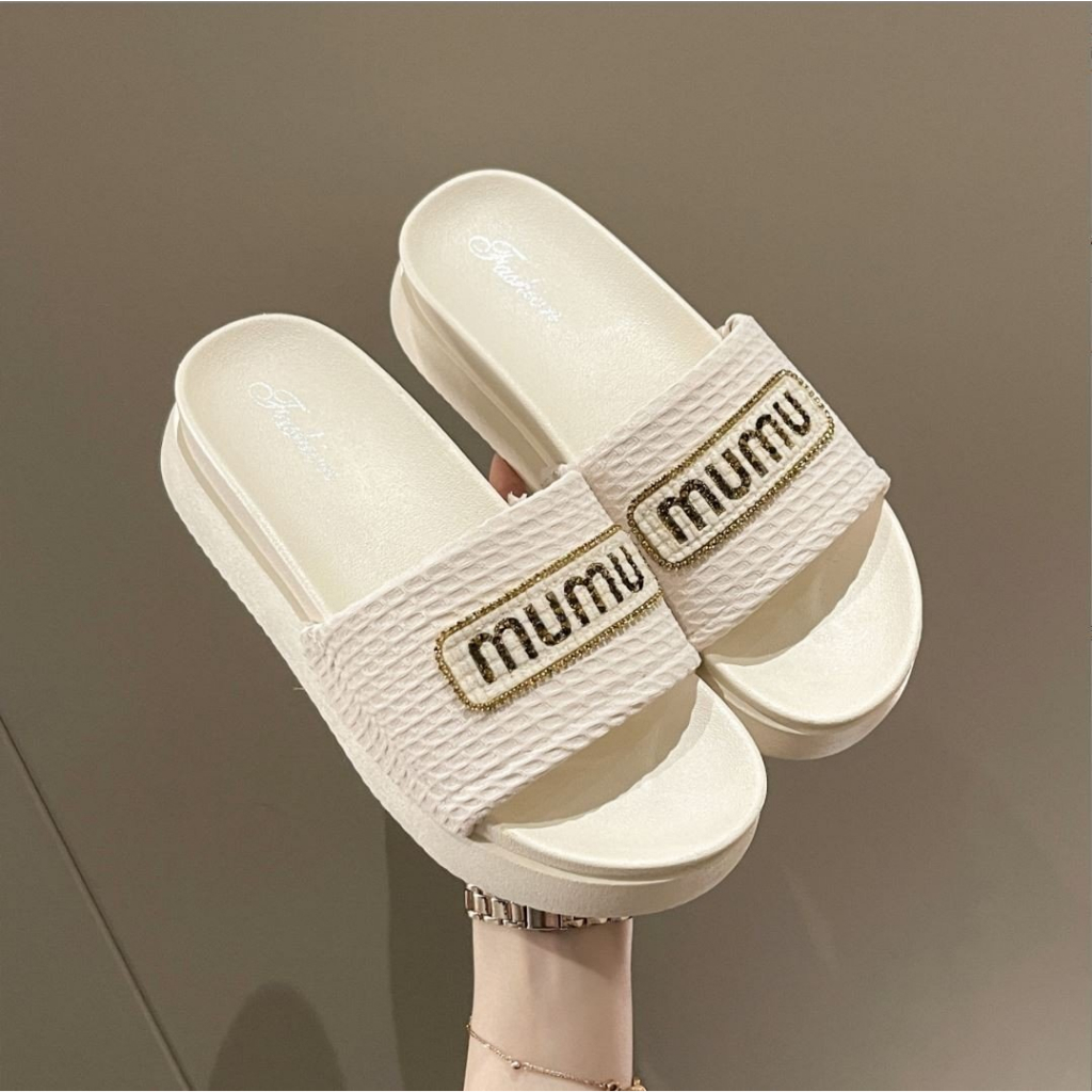 Dép Thời Trang Nữ MUMU Quai Vải 5cm Cườm Lấp Lánh