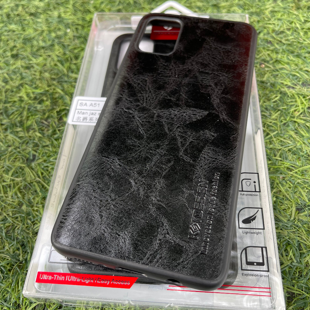 Ốp Lưng Samsung A51 Da Đen Trơn Bóng Cao Cấp KST Design