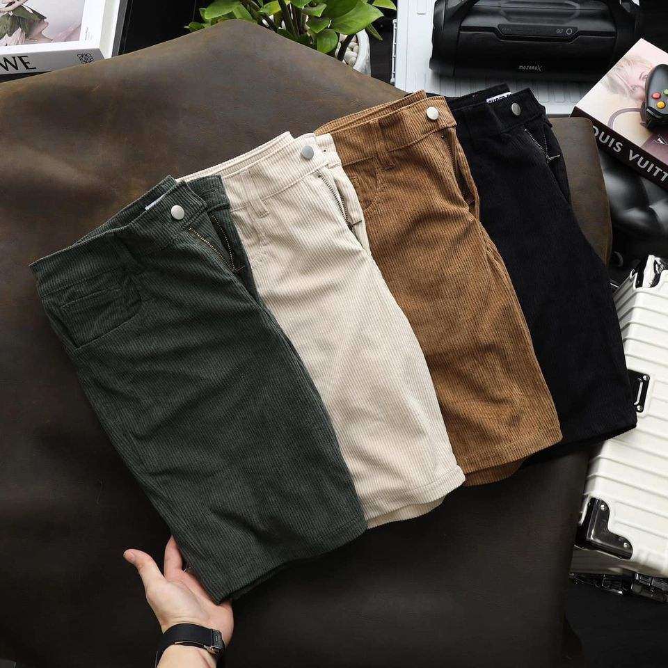 Quần Short Nhung Gân Chính Hãng - Chất Vải Nhung Mềm Mịn - Form Slim Ôm Nhẹ Tôn Dáng - Thoáng Mát Mùa Hè.