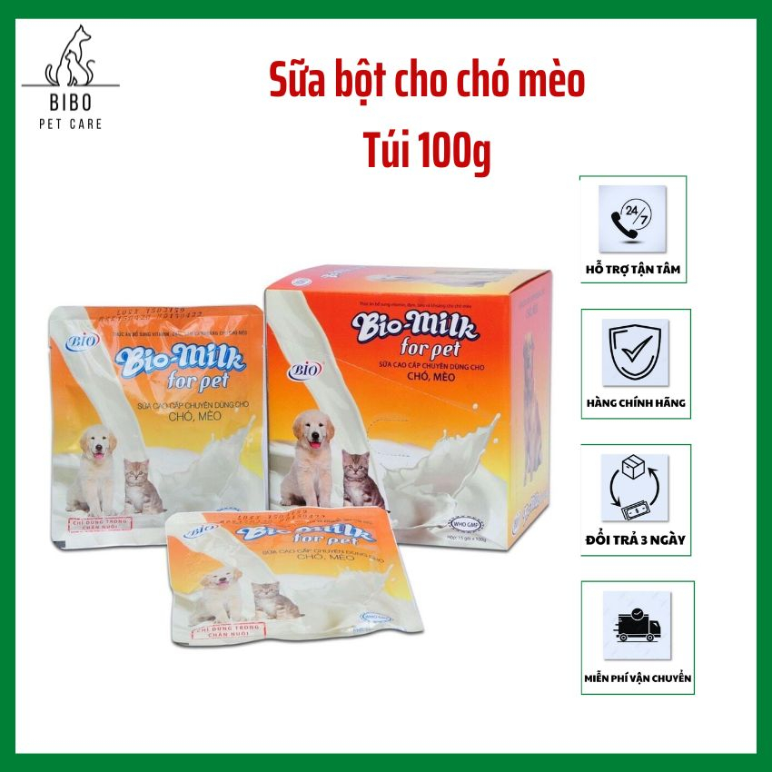 Sữa bột dinh dưỡng cho chó mèo Bio milk for pet túi 100g - Bibopetcare