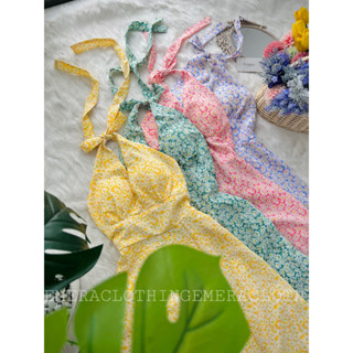 Bộ Sưu Tập FloraDress - váy cổ yếm hoa nhí đủ 4 gam màu, xẻ tà tôn dáng đi chơi đi du lịch Emera