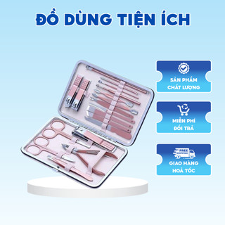 Bộ bấm móng tay, bộ làm móng 18 món bằng thép không gỉ, đồ làm nail, kìm bấm móng tay, dũa móng, ráy tai, cắt lông mũi