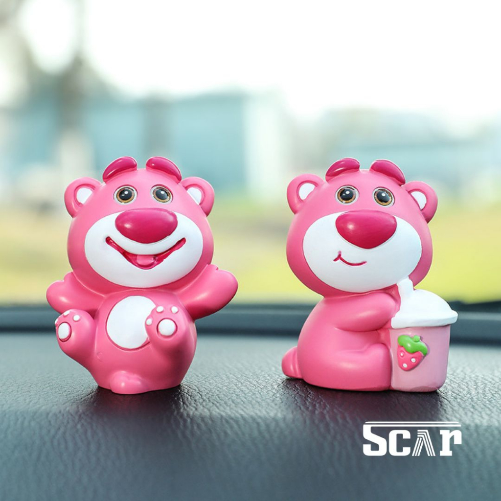 Set gấu hồng Lotso trang trí taplo xe ô tô, bàn làm việc, văn phòng siêu xinh