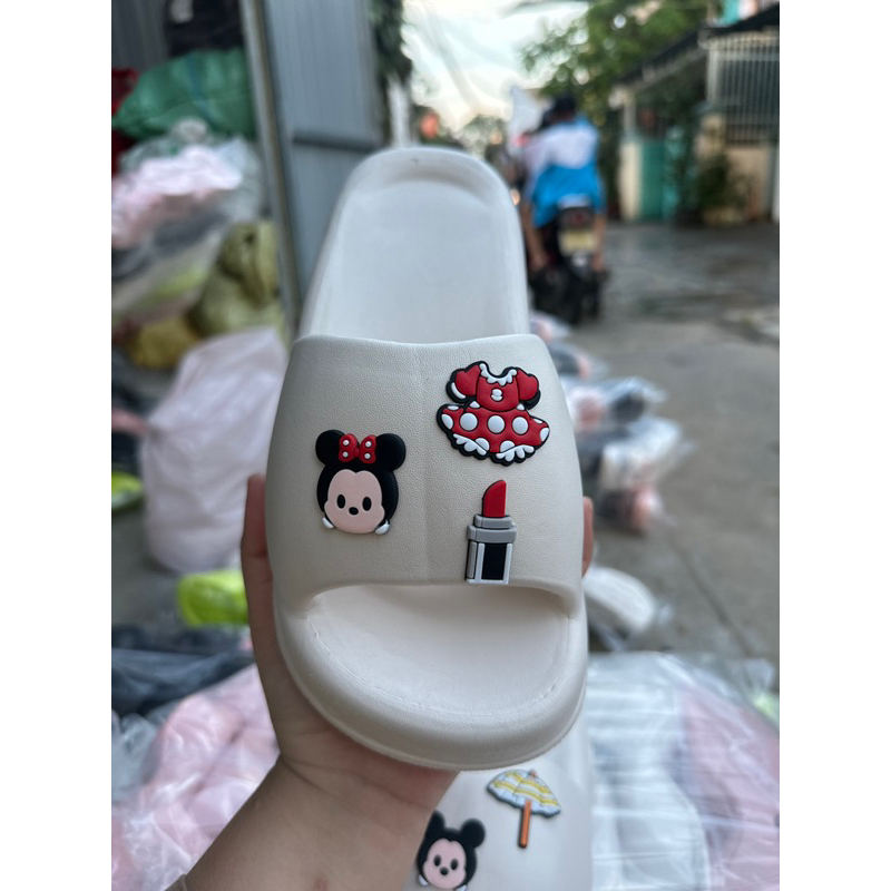 Dép bánh mì đế cong quai ngang cho nữ, dép siêu nhẹ gắn sticker cao 3cm kiểu dáng dép nhựa nữ trẻ trung dễ thương
