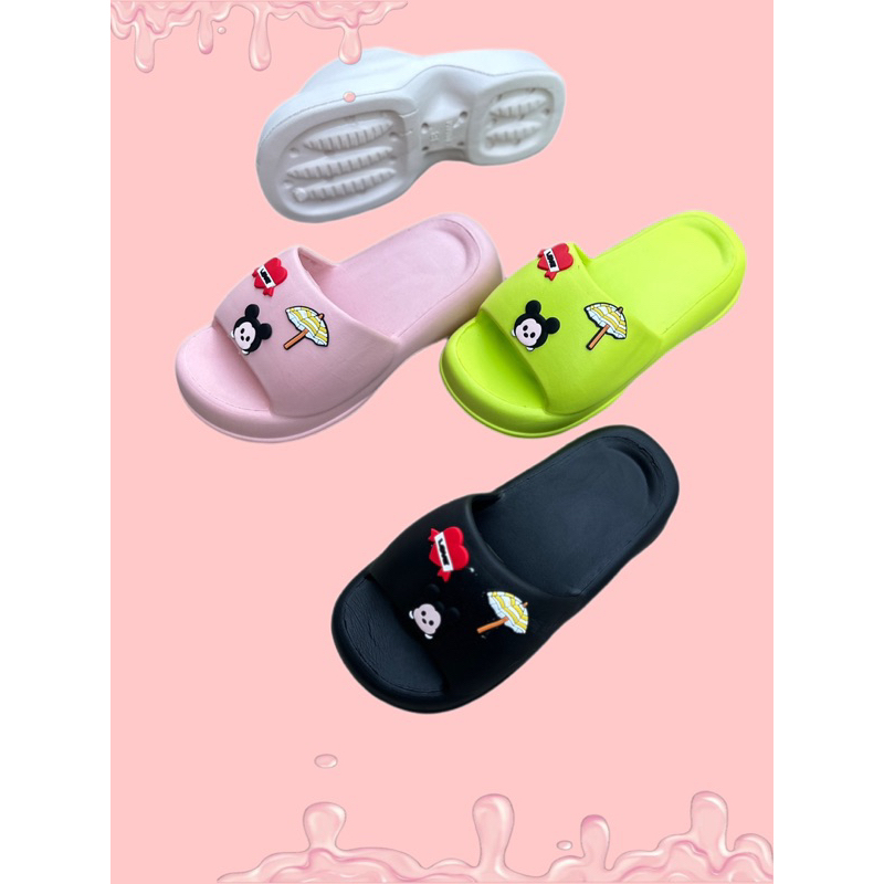 Dép bánh mì đế cong quai ngang cho nữ, dép siêu nhẹ gắn sticker cao 3cm kiểu dáng dép nhựa nữ trẻ trung dễ thương