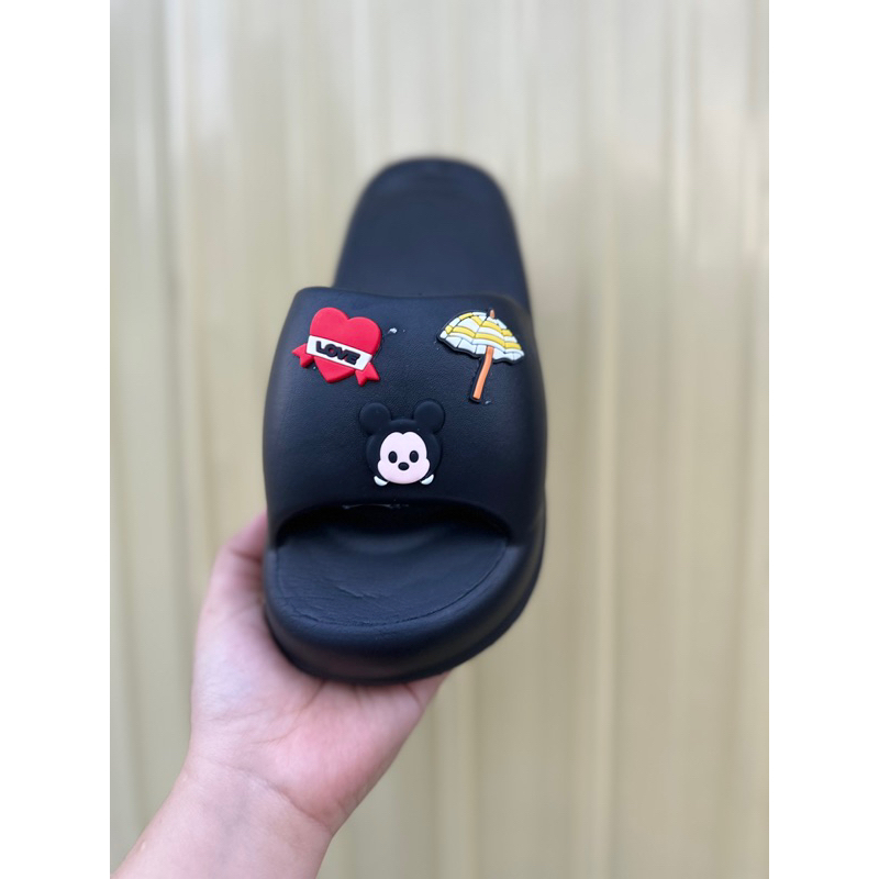 Dép bánh mì đế cong quai ngang cho nữ, dép siêu nhẹ gắn sticker cao 3cm kiểu dáng dép nhựa nữ trẻ trung dễ thương