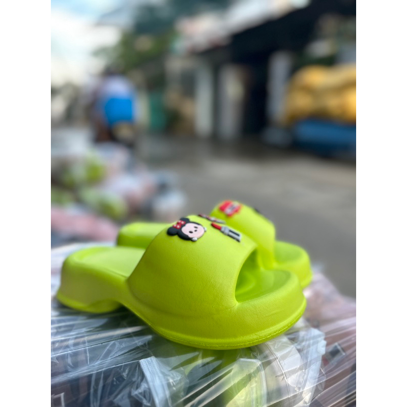 Dép bánh mì đế cong quai ngang cho nữ, dép siêu nhẹ gắn sticker cao 3cm kiểu dáng dép nhựa nữ trẻ trung dễ thương