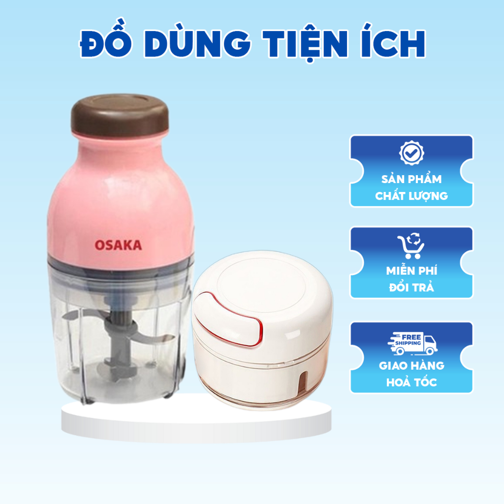 Combo máy xay sinh tố OSAKA 350W, 750ML và xay tỏi ớt kéo tay, xay đá, xay thịt đa năng thương hiệu Nhật
