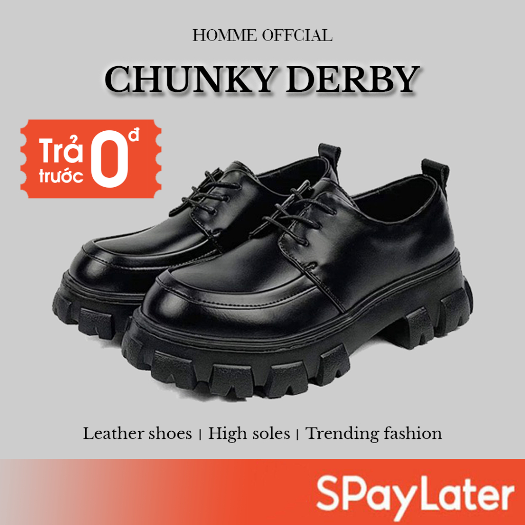 Giày Lace-up Chunky Derby, Giày da nam HOMME đế cao 4,5cm đúc nguyên khối 5083-R