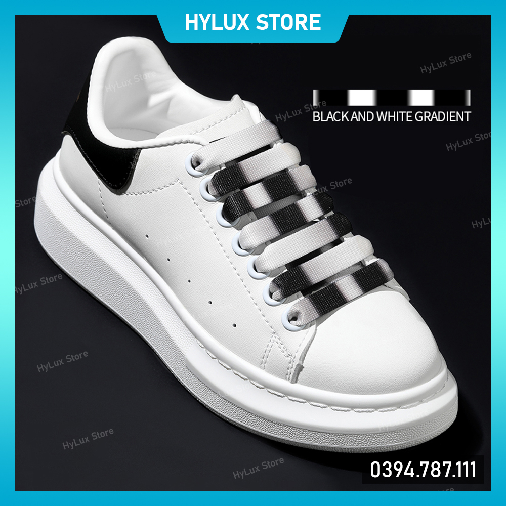 Dây giày McQueen màu Xanh-Trắng bản to rộng 12mm cao cấp - Dây giày MCQ