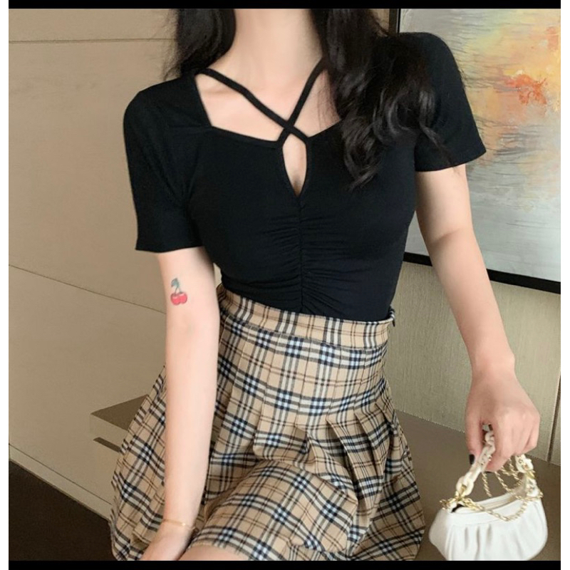 Áo Croptop Dây Chéo Vải Thun Gân