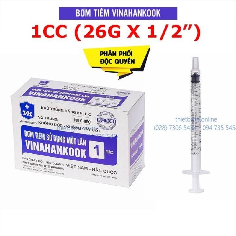 Bơm tiêm 1cc Vinahankook (hộp 100 ống)