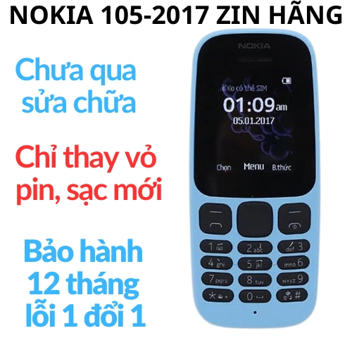 Điện thoại N0KIA 105 hàng công ty zin chưa qua sửa chữa, Pin sạc mới loại tốt. Bảo hành 12 tháng lỗi đổi mới