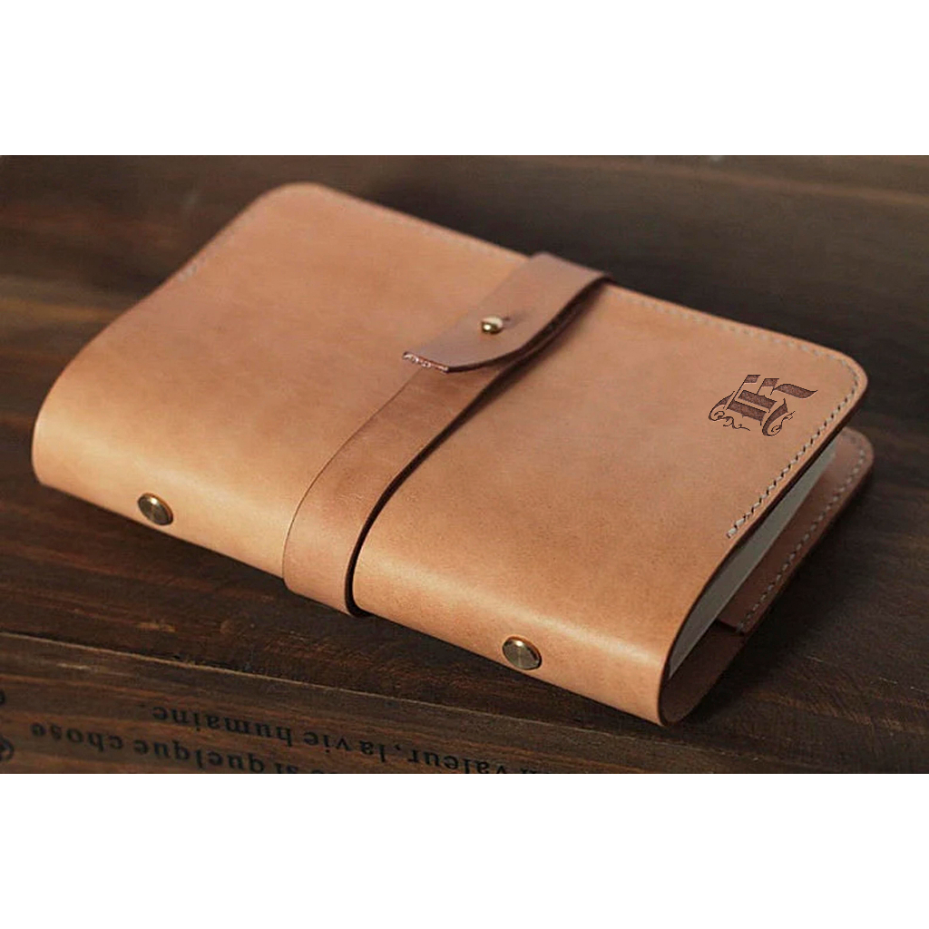 Sổ Da Quà Tặng Vegetable Tanned, Sổ Da Thật Veg Mộc 18.5*12.5 cm, Khắc Tên Theo Yêu Cầu