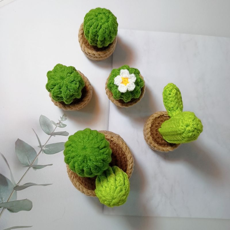 Chậu xương rồng len móc thủ công - Chậu 2 cây