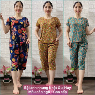 [ Sale off ]  Đồ bộ trung niên Bộ Lanh Nhung Gia Huy mẫu Cộc Tay Quần Ngố ống côn