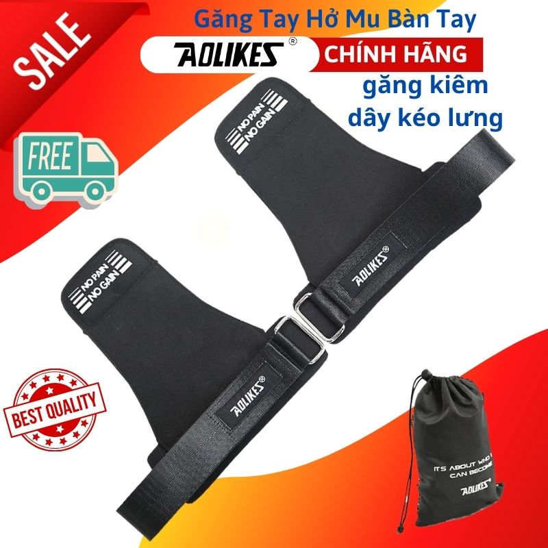 Găng Tay Tập GYM Hở Mu Bàn Tay Lifting Grips Aolikes Pro AL7639 7639 Kiêm Dây Kéo Lưng