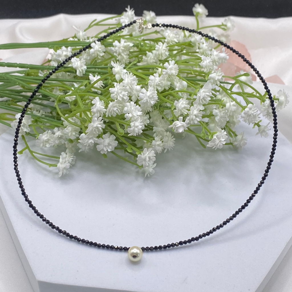 Vòng cổ spinel 2li cắt giác mặt trai akoya bóng đẹp TRANG SỨC ĐÁ XINH