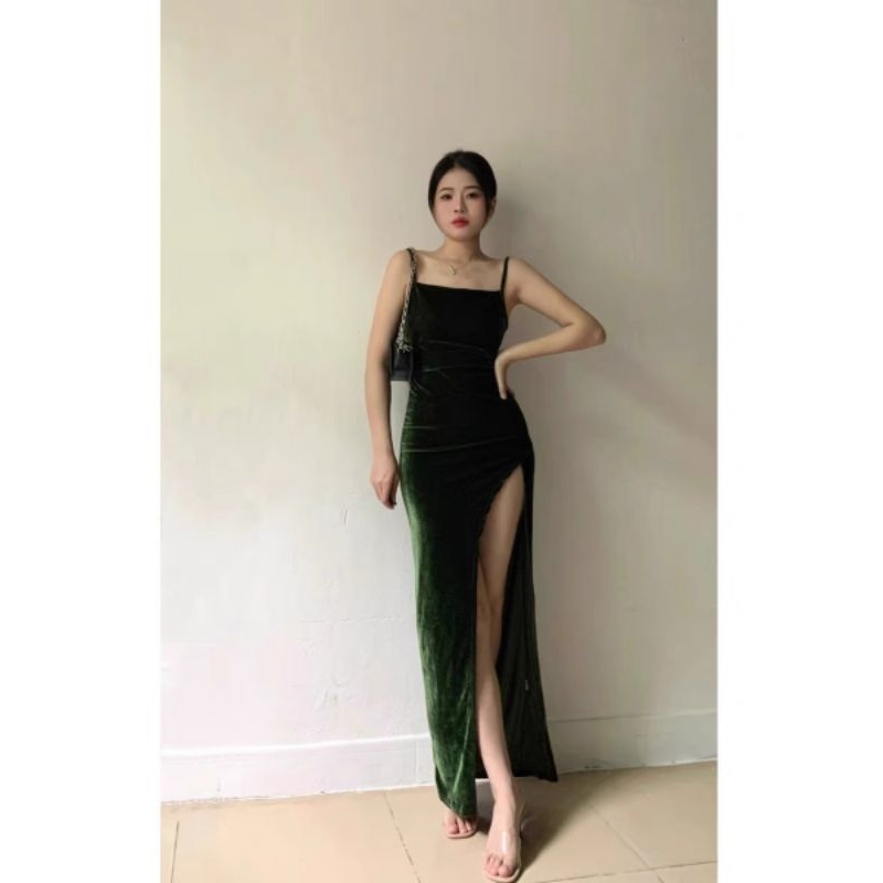 đầm maxi 2 dây xe tà chéo