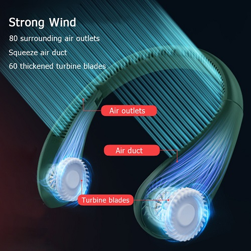 Quạt Đeo Cổ USB Mini Tích Điện Không Cánh Tiện Lợi, Có 3 Chế Độ Gió, Dáng Thể Thao Dung Lượng Pin Lớn 4000mAhm