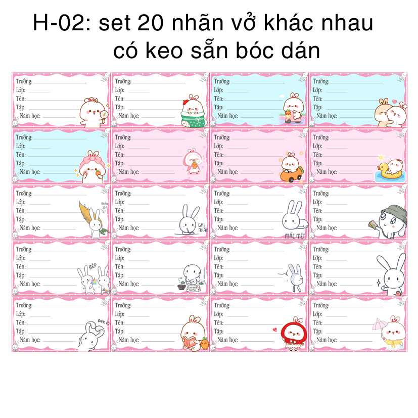 Nhãn vở Thỏ dễ thương và thỏ 7 màu - Nhãn dán Thỏ dễ thương và thỏ 7 màu