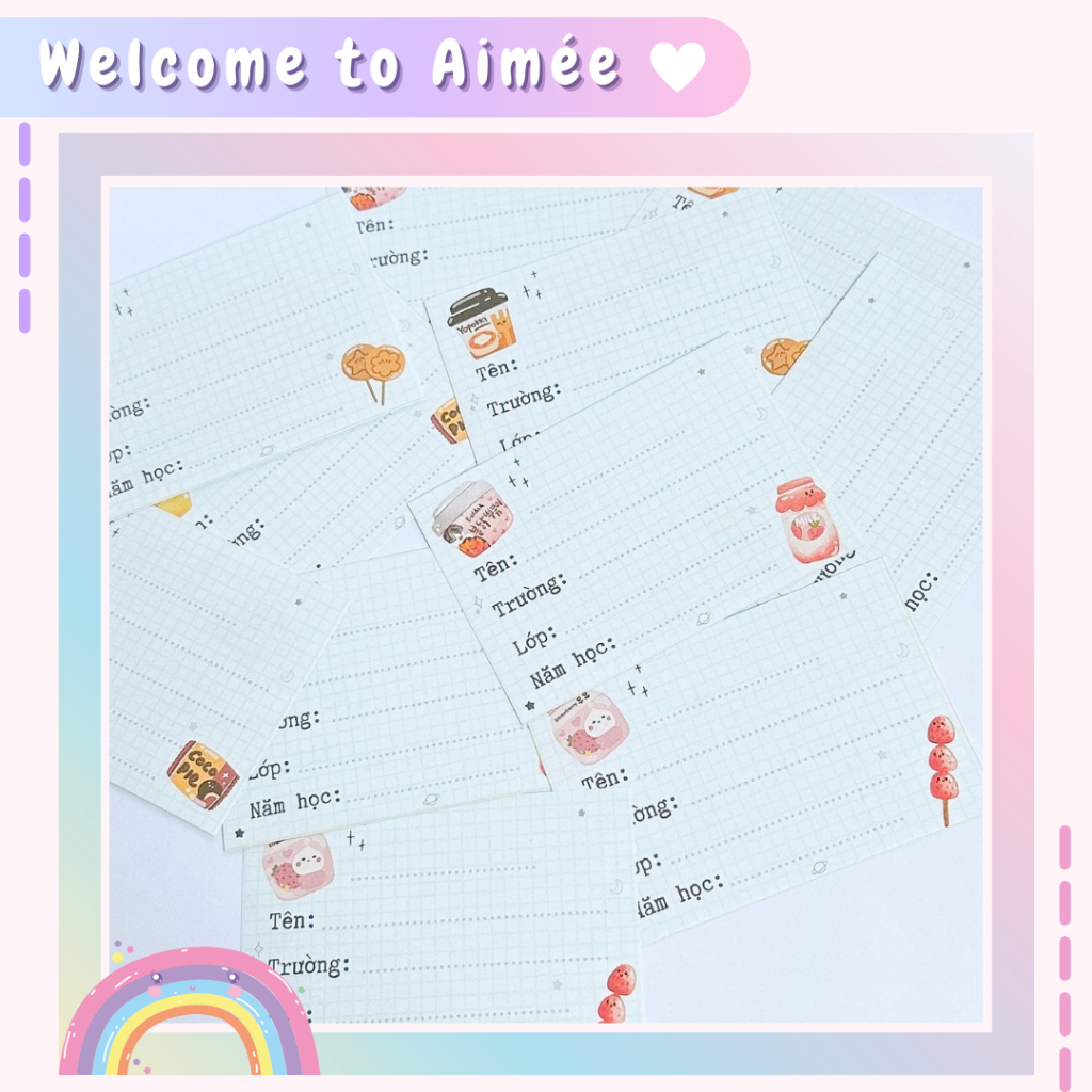 Set 12 nhãn vở họa tiết hoạt hình dễ thương thiết kế | Aimee
