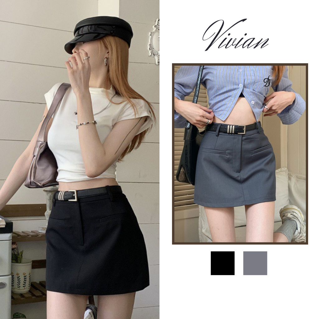 Chân váy chữ A chất Ruby 2 túi cơi kèm đai siêu hot 8020