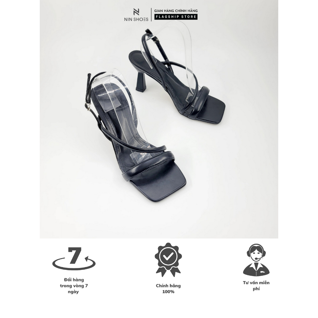 Sandal nữ Ninshoes cao gót 5 phân gót nhọn bầu mũi vuông quai nhỏ chéo