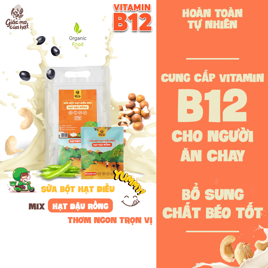 Sữa Bột ngũ cốc hạt Điều 100% hữu cơ túi (125g) Giấc mơ của hạt dinh dưỡng cho người ăn chay, ăn kiêng, tốt cho sức khỏe
