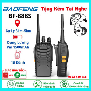 Bộ đàm Baofeng BF-888S, kèm tai nghe bộ đàm. Kết nối từ 3km đến 5km, 16 Kênh, âm thanh chất lượng cao