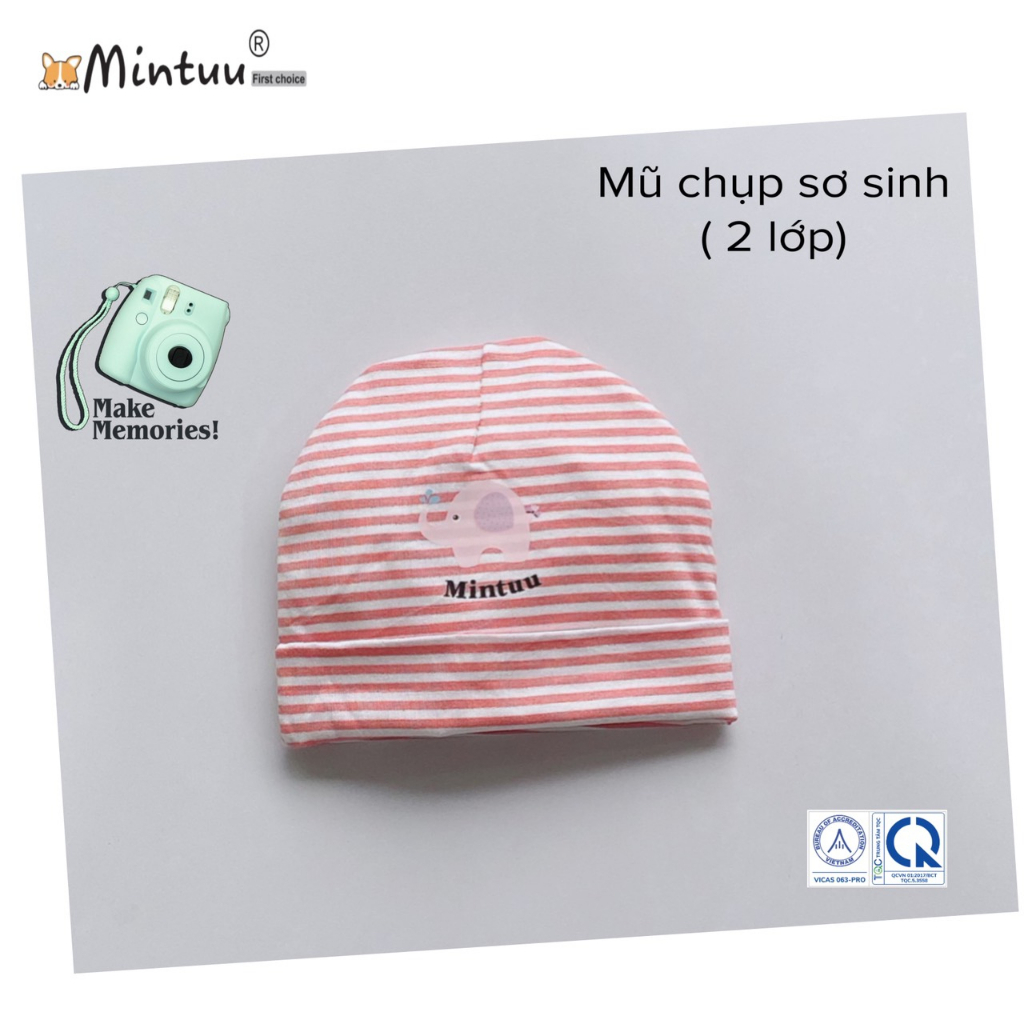 Mũ bo chụp 2 lớp cho bé sơ sinh, chất liệu visco hiệu MINTUU