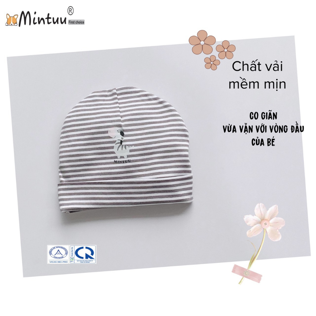 Mũ bo chụp 2 lớp cho bé sơ sinh, chất liệu visco hiệu MINTUU