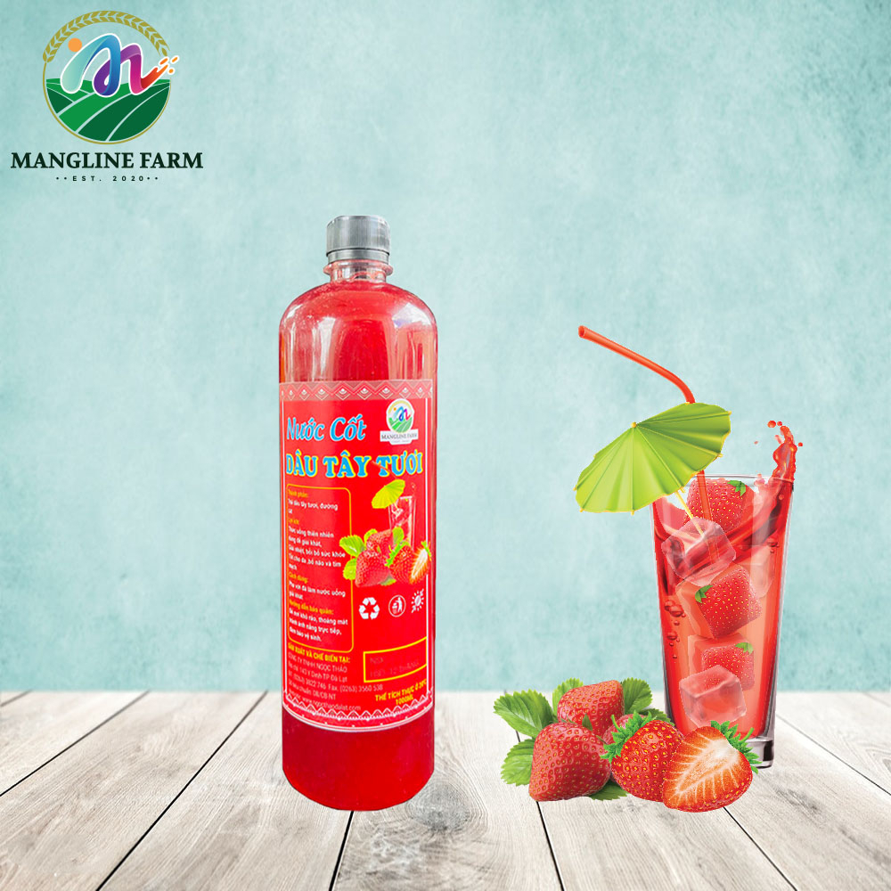 Nước cốt dâu tây Mangline Farm Đà Lạt 500ml lên men tự nhiên đồ uống giải khát giúp sáng mắt đẹp da mặt