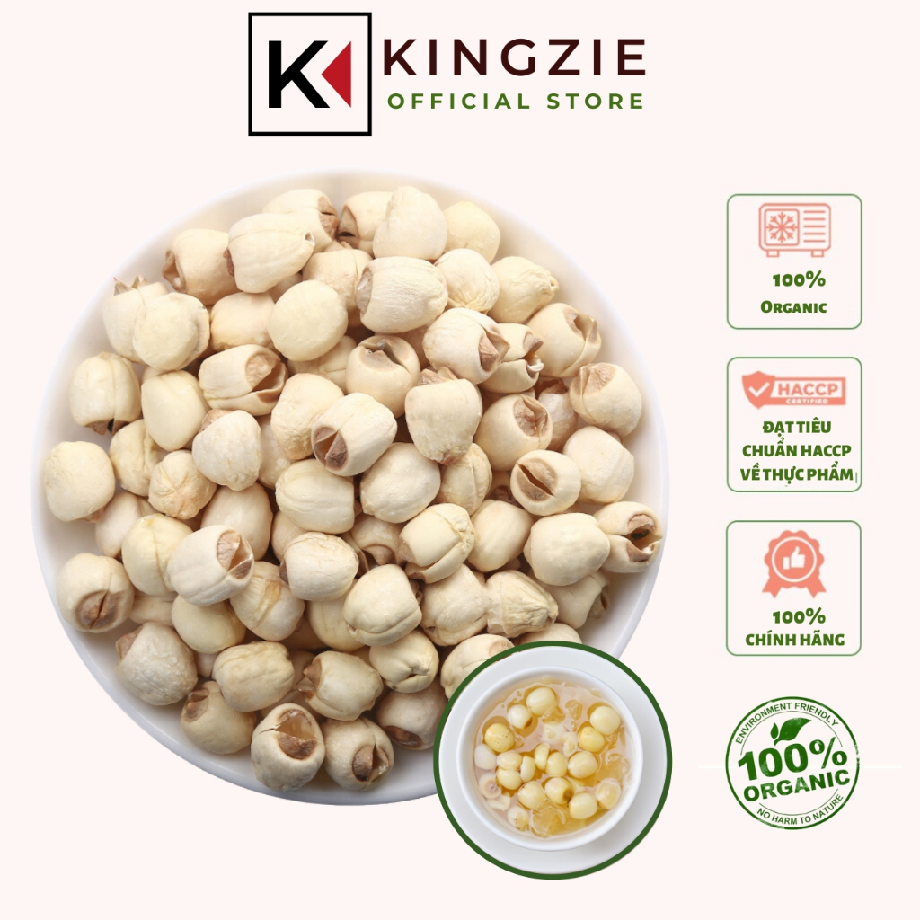 Hạt Sen Sấy Khô Thơm Ngon Bùi 100g KINGZIE Giúp Ngủ Ngon, Đẹp Da, Chống Lão Hoá Da