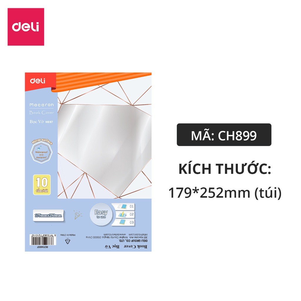 Bọc vở Deli CH899 (bọc cho vở có Kích thước: 179 x 252mm)