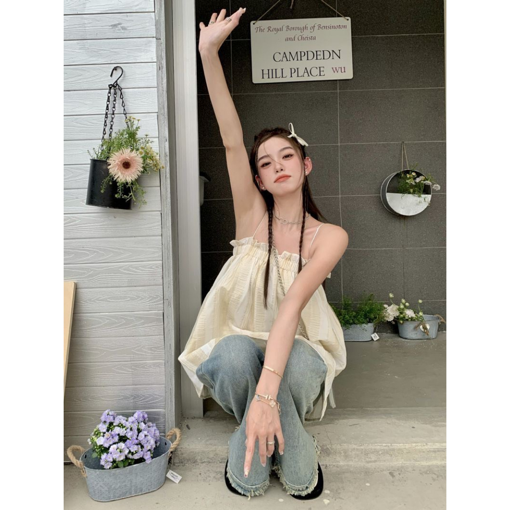 Áo 2 Dây From Rộng Phối Bèo Ngực Siêu Xinh, Kiểu Dáng Đơn Giản Dễ Phối Đồ Phù Hợp Đi Chơi Hàng Qccc Nanganhchuyensi