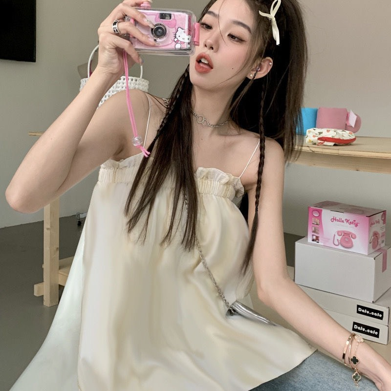 Áo 2 Dây From Rộng Phối Bèo Ngực Siêu Xinh, Kiểu Dáng Đơn Giản Dễ Phối Đồ Phù Hợp Đi Chơi Hàng Qccc Nanganhchuyensi