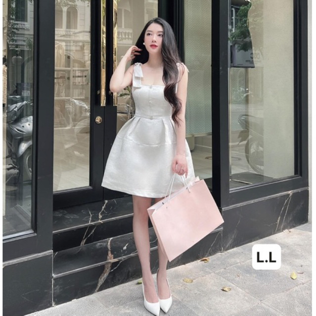 Váy nữ váy dự tiệc váy đi chơi váy đi biển đầm dáng ngắn vải gấm đính đá hai dây hàng loại 1 shop HK Design