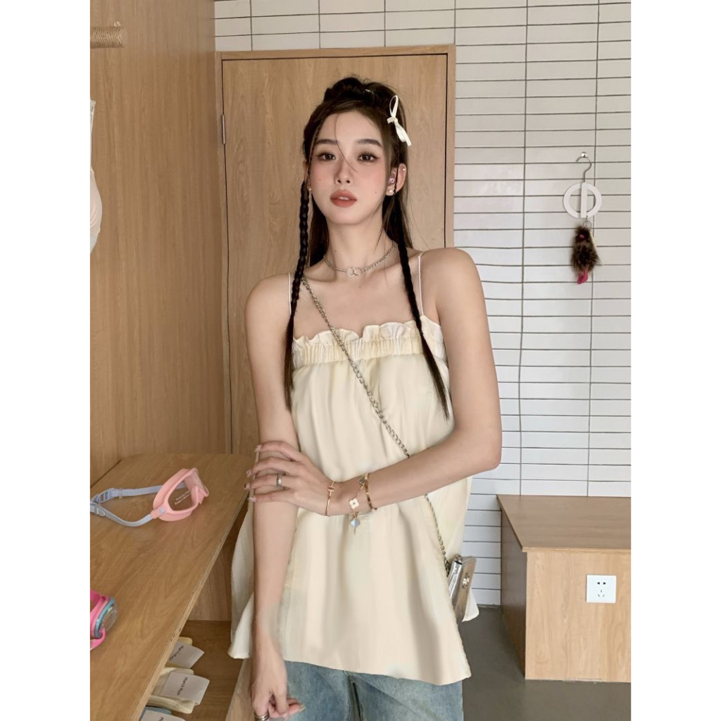 Áo 2 Dây Trắng Dễ Phối Đồ From Rộng Dáng Xòe Babydoll Siêu Xinh Phối Bèo Nhún Ngực Phù Hợp Đi Biển, Đi Dạo Phố Matmat