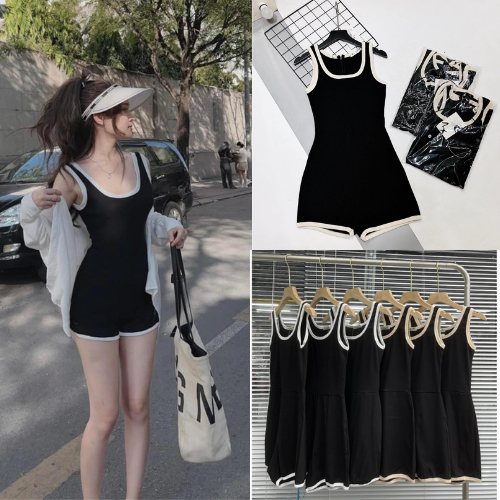 Set bộ jumpsuit đùi 2 dây thun viền trắng, set áo liền quần body ôm sát MILASU.Store 705