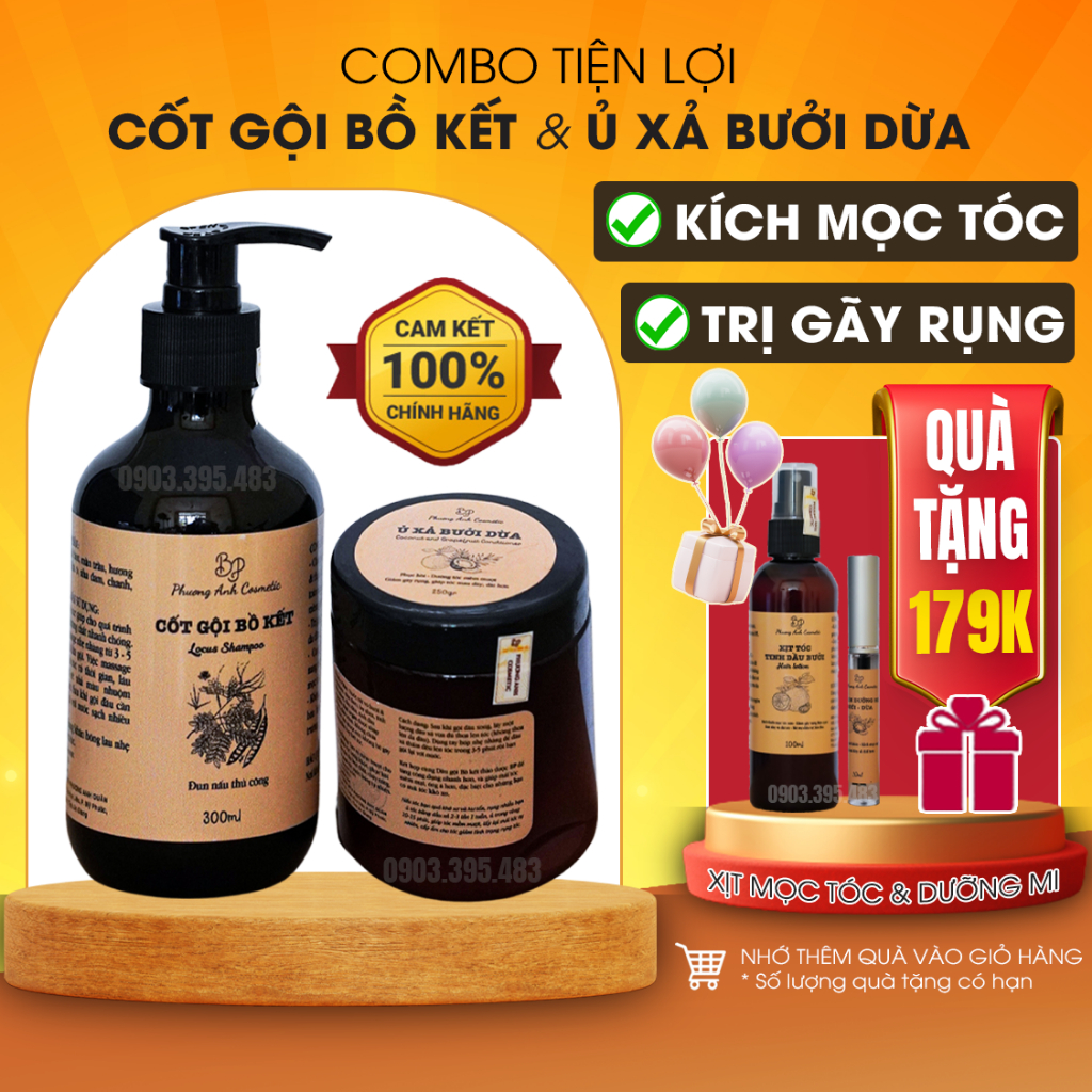 Combo Dầu Gội Xả Bồ Kết Bưởi Dừa Giảm Rụng Tóc Hiệu Quả 80% Trong 1 - 3 Tuần Tóc Mềm Mượt Bóng Khỏe Tóc Đẹp Như Đi Spa